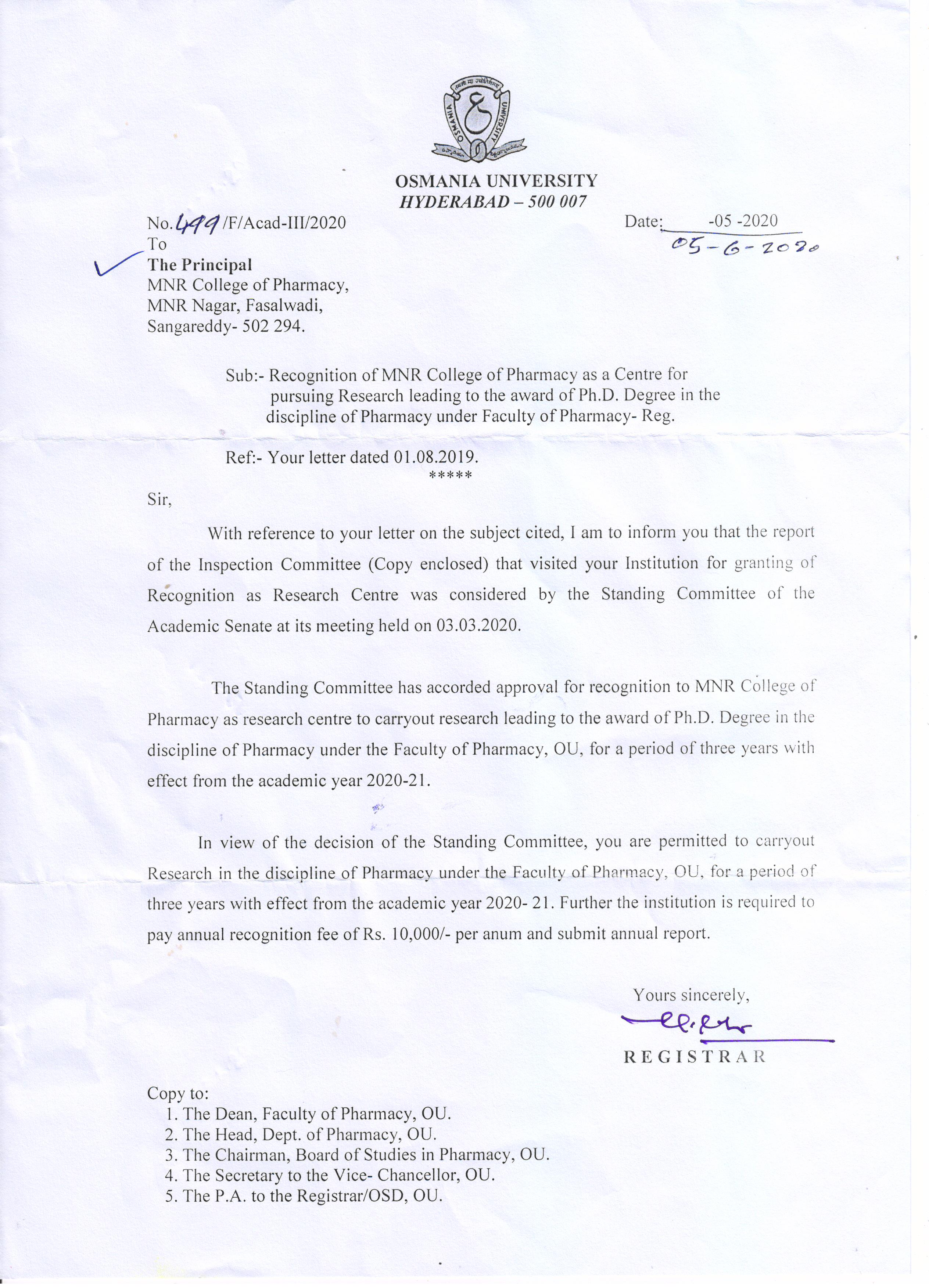 Research Center Approval